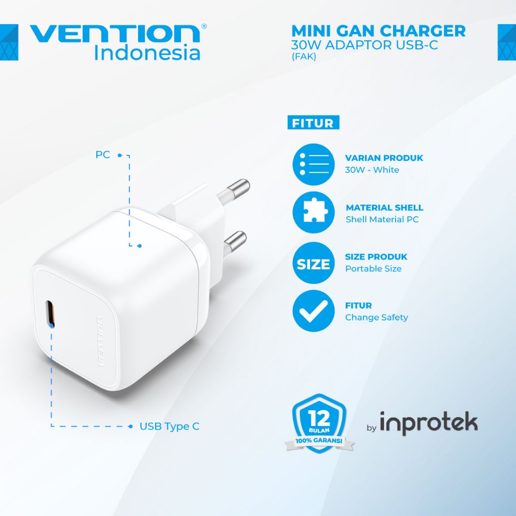 Vention GaN อะแดปเตอร์ชาร์จ USB-C Mini GaN Power Adapter Android Apple ...