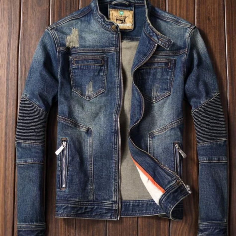 รหัส X16D MMSTORE MENS JEANS JACKET DENIM BIKER TOURING MOTORAN ...