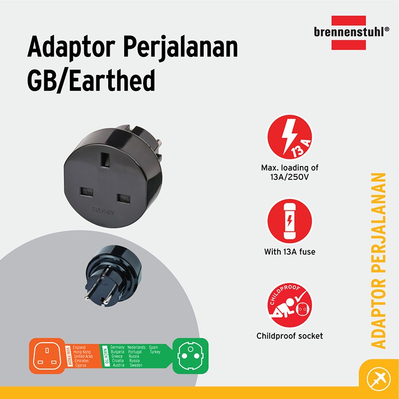 อะแดปเตอร์เดินทาง Brennenstuhl UK to EU - ปลั๊กเกิน 1508530 | Shopee ...