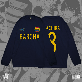 เสื้อยืดแขนยาว พิมพ์ลายการ์ตูนอนิเมะ Barcha FC Spain Blue Lock Jersey Bachira Kaos Manga Baju Antem สไตล์ญี่ปุ่น