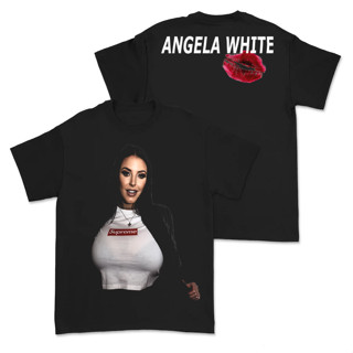 Kaos Supreme x Angela เสื้อยืด ผ้าฝ้าย 16s พิมพ์ลายดาว สีขาว