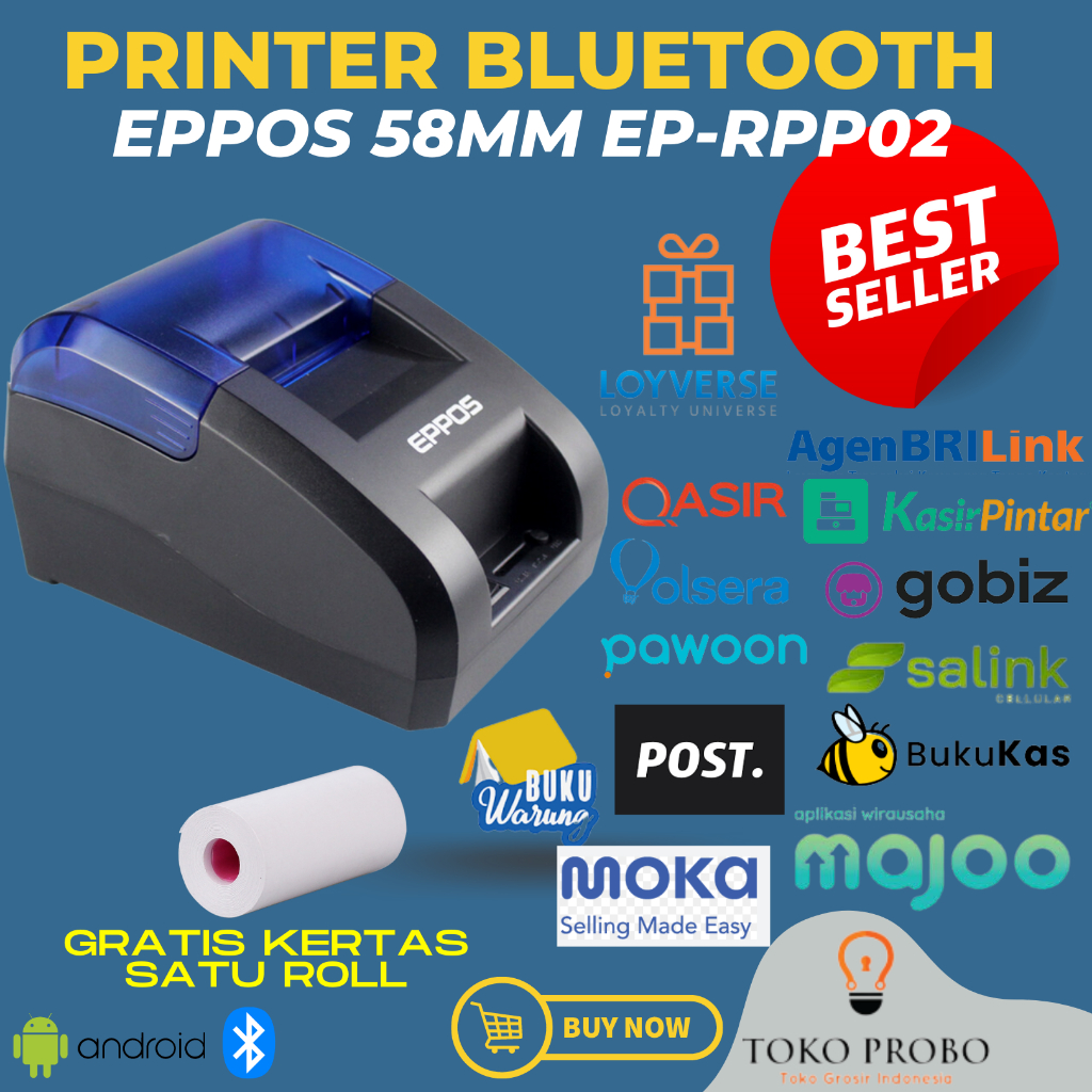 เครื่องพิมพ์ BLUETOOTH แคชเชียร์ POS ขนาดเล็ก 58 มม. EPPOS RPP02 - USB ...