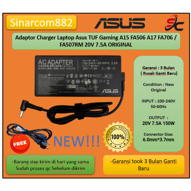 Cargador de 150 W compatible con Asus TUF Gaming A15-FA506IH A17