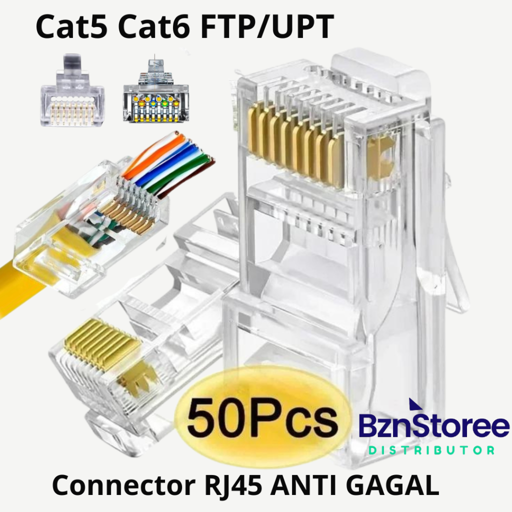 Rj45 CONNECTOR เนื้อหา 50 ชิ้น ANTI-Fail ผ่านสาย RJ45 Cat5/6 LAN UTP ...