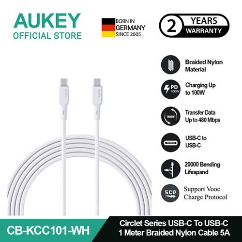 Aukey Circlet Blink 100W 1m Silicone USB-C to USB-C Cable (CB-SCC101) main image 0