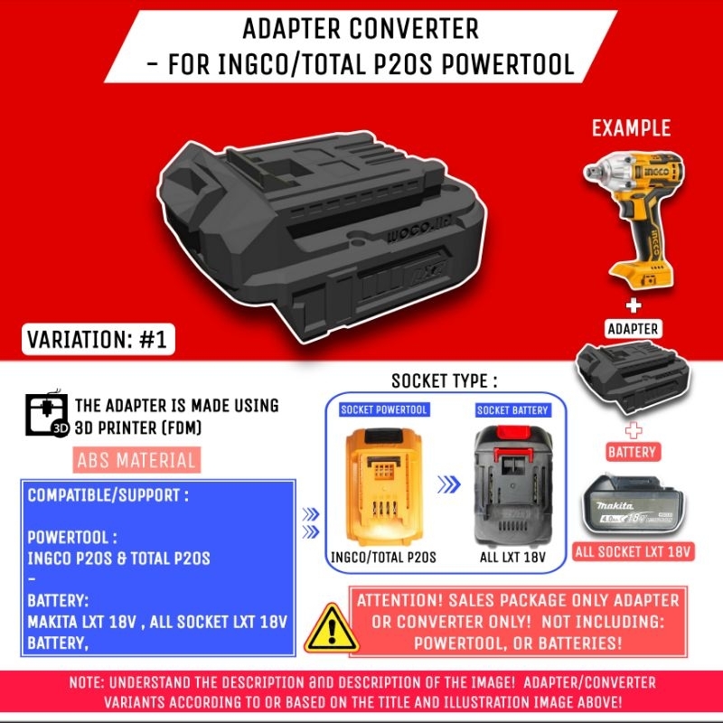 อะแดปเตอร์/ตัวแปลง สําหรับ Ingco/Total Powertools, 3DPrint ABS | Shopee ...
