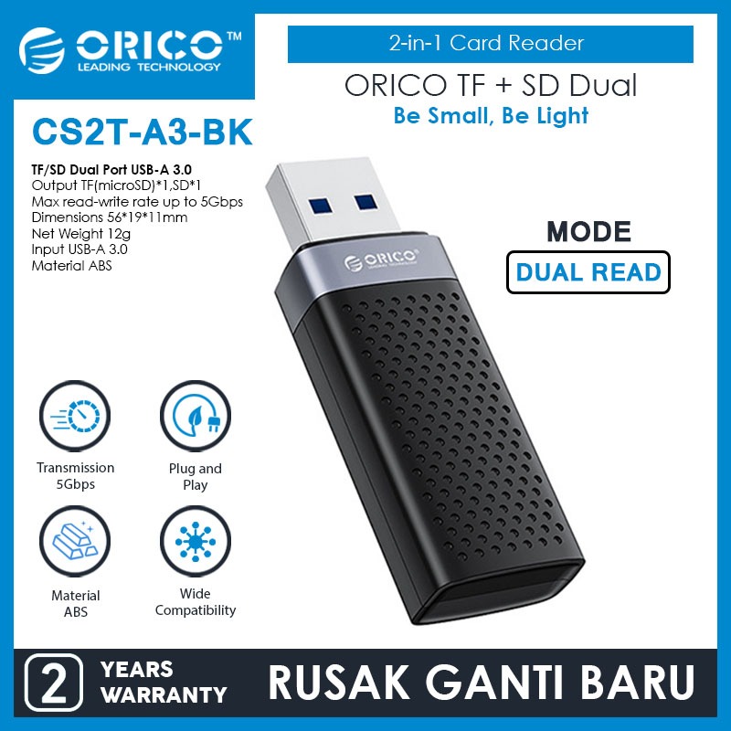 เครื่องอ่านการ์ด Orico USB-A 3.0 Dual Read 5Gbps TF SD - CS2T-A3 ...