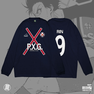เสื้อยืดแขนยาว พิมพ์ลายการ์ตูนอนิเมะ PXG FC Paris France Rin Shidou Blue Lock Jersey Kaos Manga Baju Antem สไตล์ญี่ปุ่น