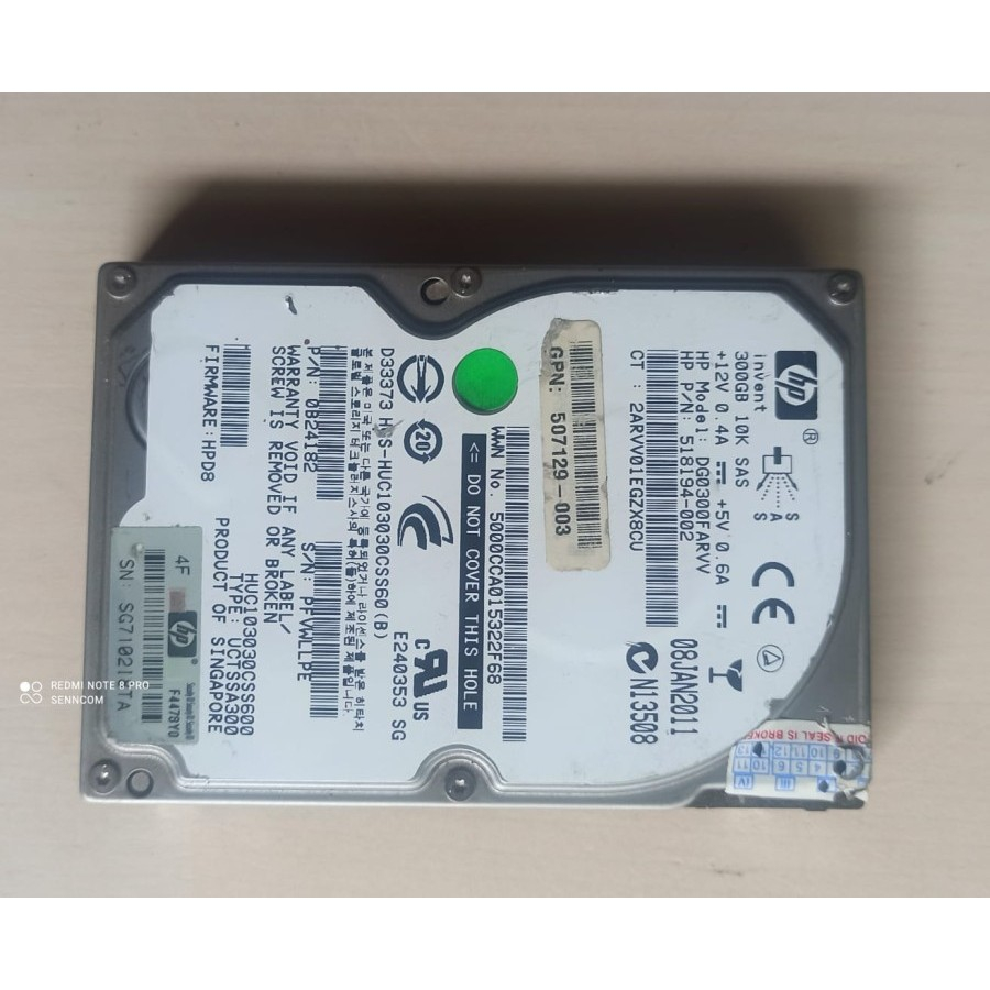 HP 300GB 2.5inch SFF SAS 6Gbs 10K Rpm Hard Disk 507284-001 - View #9