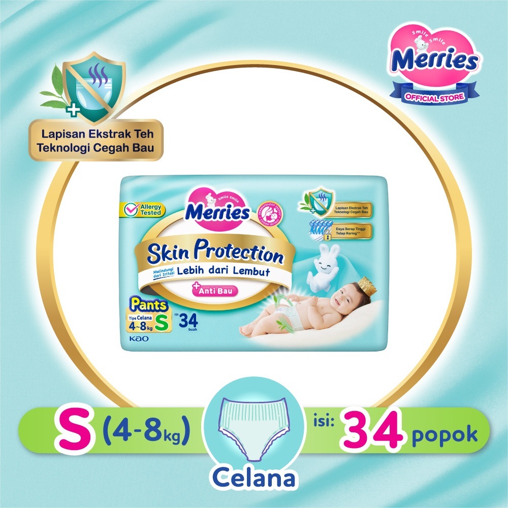 Merries SKIN PROTECTION BABY DIAPERS PANTS S 34, M 50, L 44, XL 42 ...