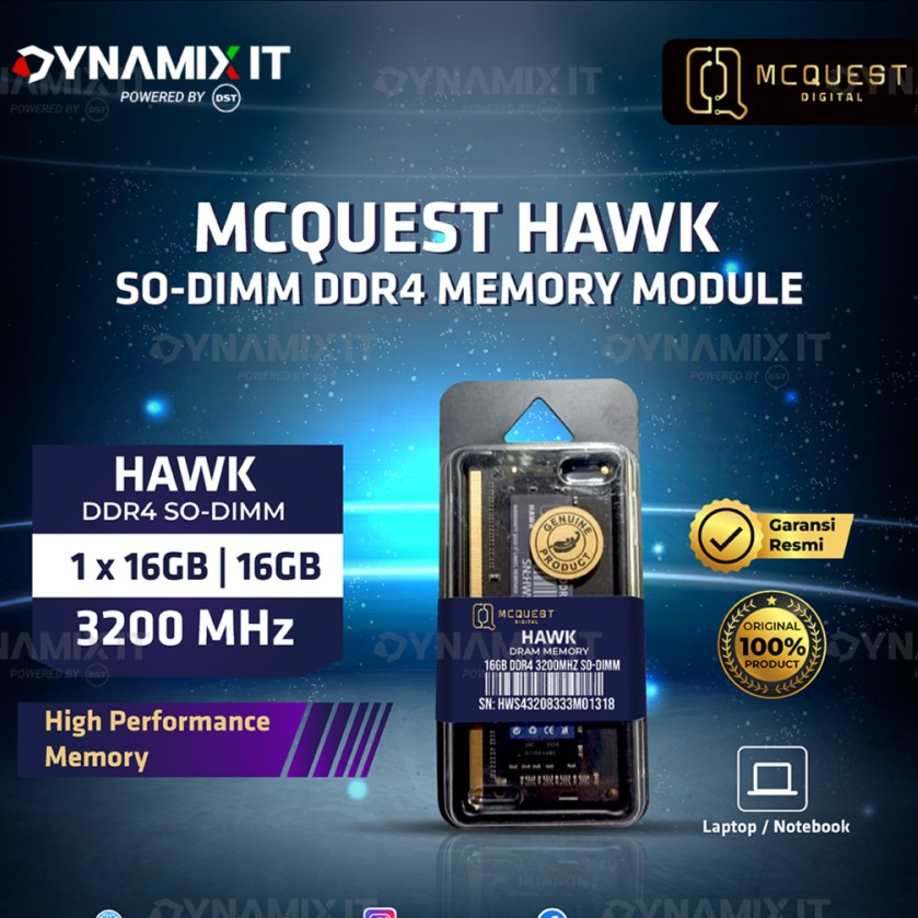Mcquest HAWK SODIMM 16GB DDR4 3200MHz RAM โมดูลหน่วยความจําสําหรับแล็ป ...