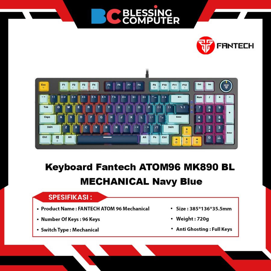 Fantech ATOM96 MK890 BL MECHANICAL Navy Blue-Switch Red Keyboard ...