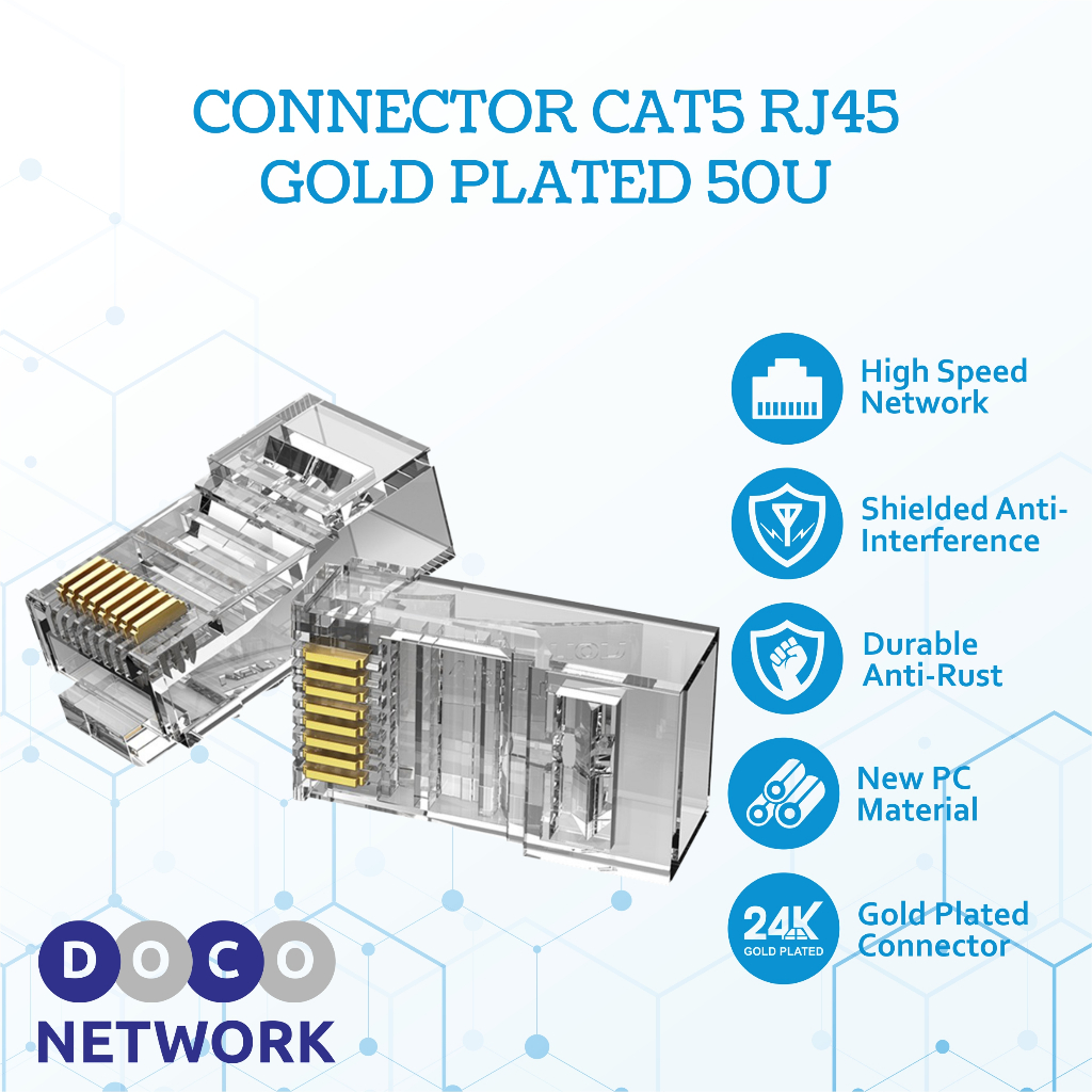 Lan Connector RJ45 CAT5 ชุบทอง 50U หัวพลาสติกสายเชื่อมต่อปลั๊กเครือข่าย ...