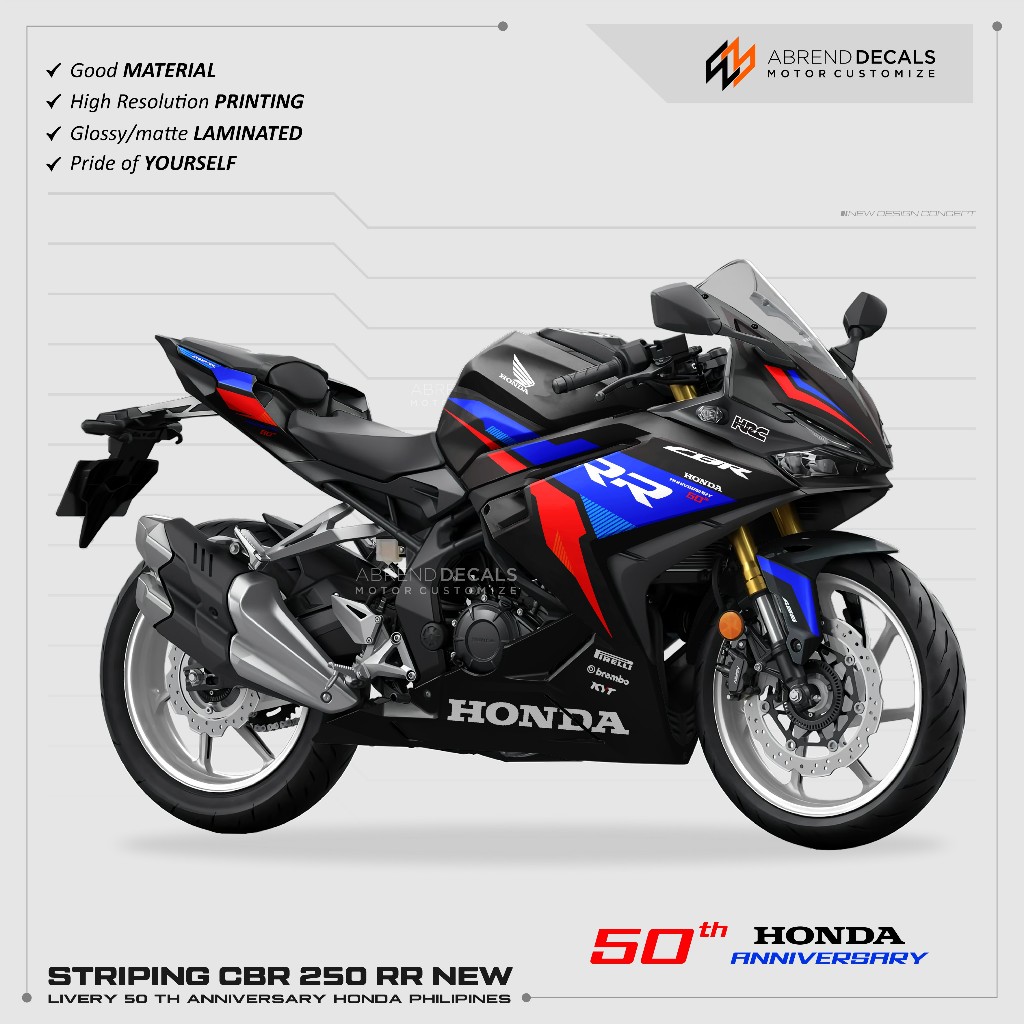 รูปลอก STRIPING CBR 250RR LIVERY TRI COLOR 50th ANNIVERSARY HONDA ...