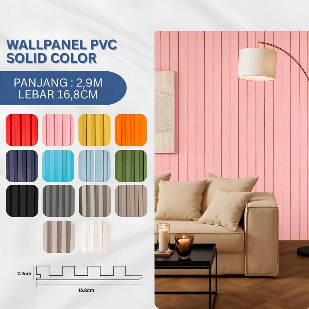 MERAH [Bonaus ฟรีคลิป 2 ชิ้น/ก้าน] WPC Solid Color WallPanel [3.9 เมตร ...