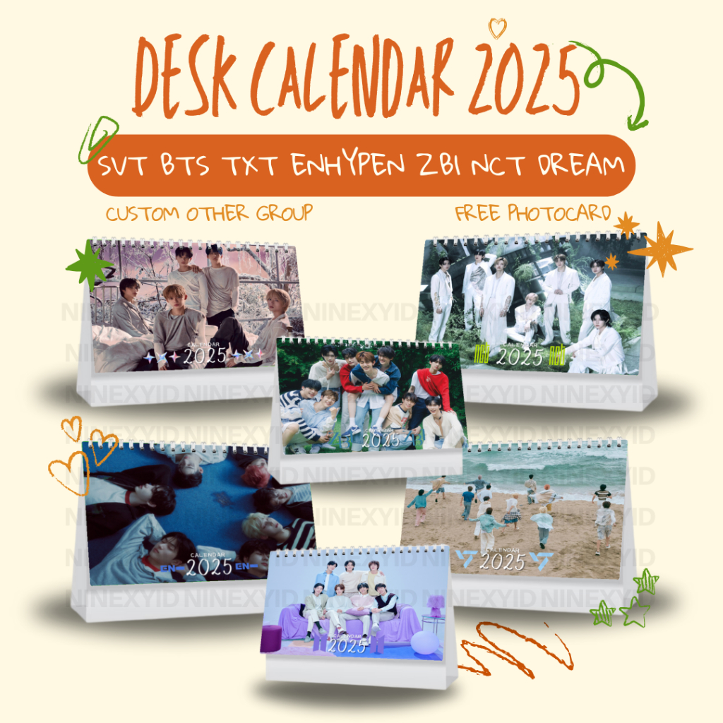 (ฟรีโฟโต้การ์ด) 2025 ปฏิทินตั้งโต๊ะ / kpop bts enhypen seventeen txt
