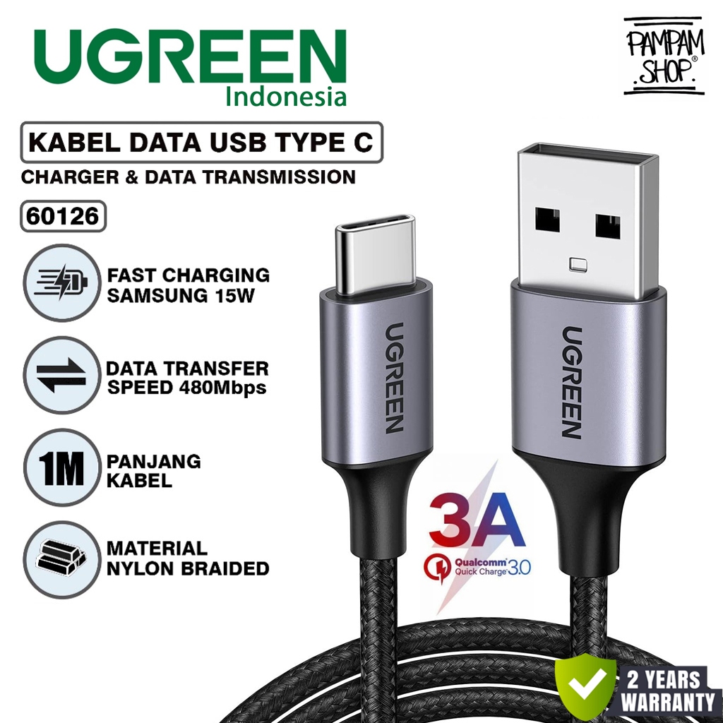UGREEN 60126 สายเคเบิลข้อมูล USB A ถึง Type C 1M 1 เมตรชาร์จเร็ว 3A 15W ...