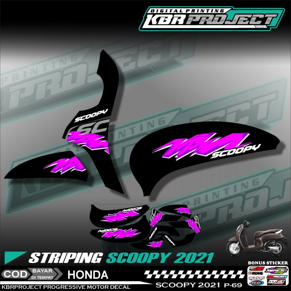 SCOOPY 2021 สติกเกอร์แถบรถจักรยานยนต์ระดับพรีเมียม COOL RACING DESIGN ...