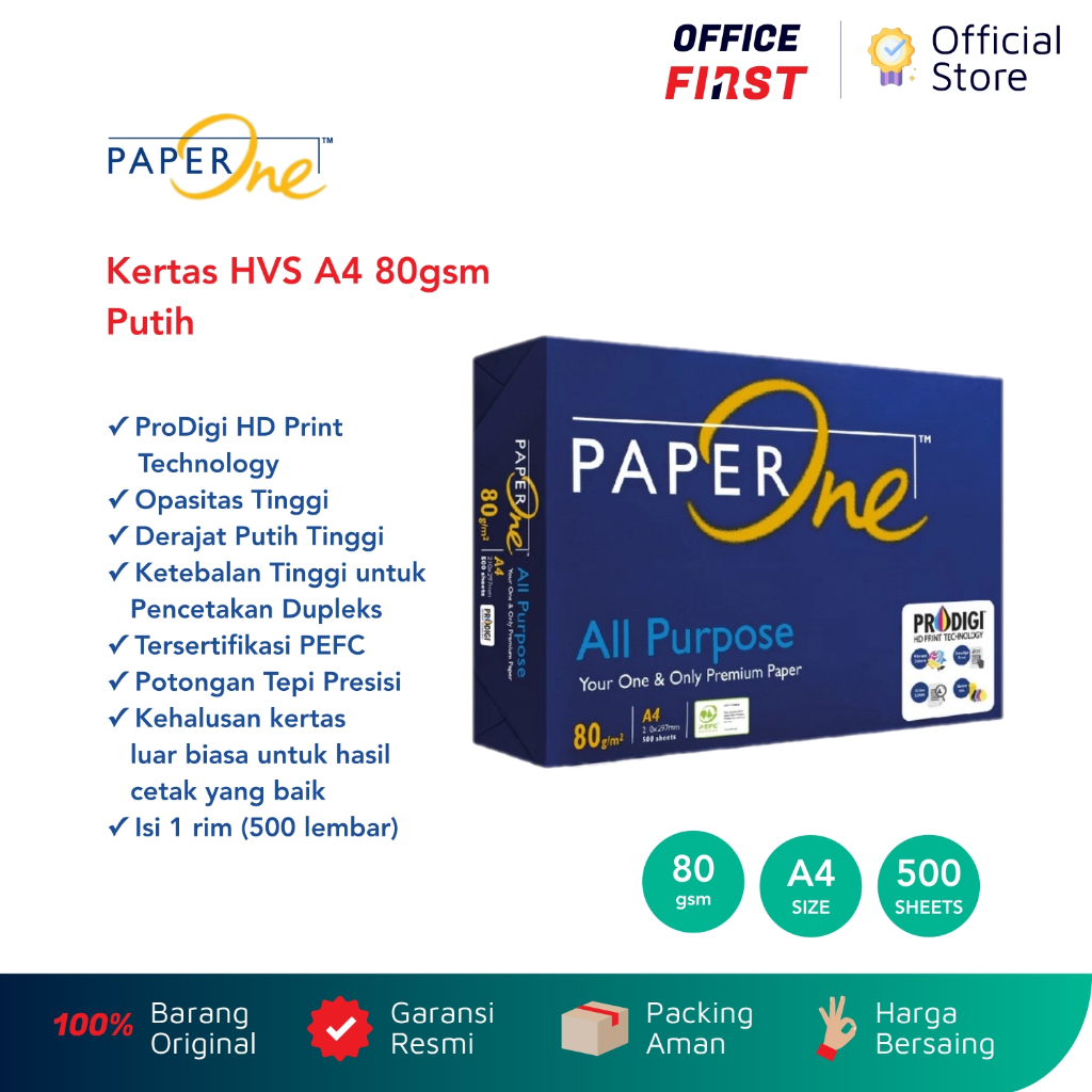 PaperOne HVS A4 Paper 80gsm White 1 รีม 500 แผ่น / Paper One 80 แกรม ...