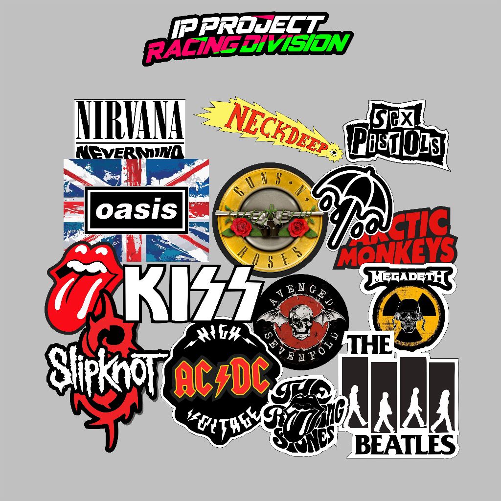 Hitam HP PUTIH Music ROCK METAL BAND stickers ONTENTS 15 ชิ้น BLACK AND ...