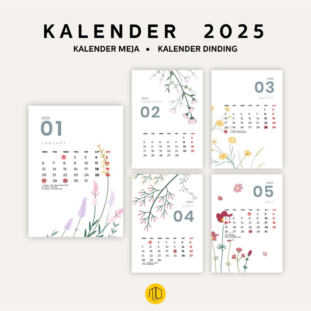 วี. 4 Wall CALENDAR/Sitting CALENDAR 2025/วาง CALENDAR 2025 2026/ดอกไม้