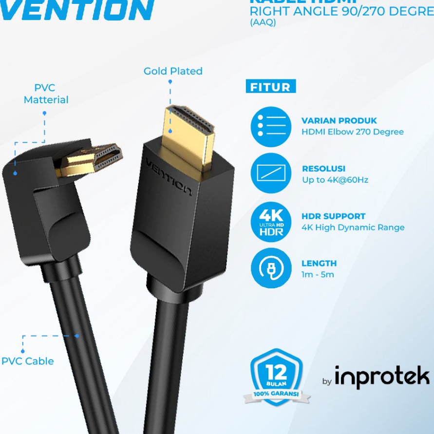 สาย HDMI Vention หายาก Rht Angle 927 องศา ข้อศอก ARC 4K UHD | Shopee ...