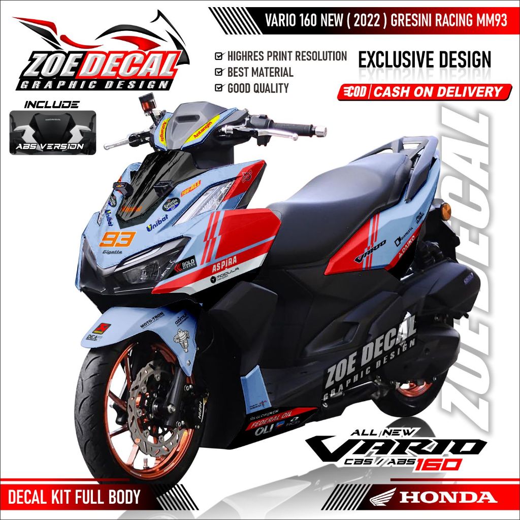 New Ful Body Decal NEW Honda Vario 160 Motif GRESINI RACING MM93 ...