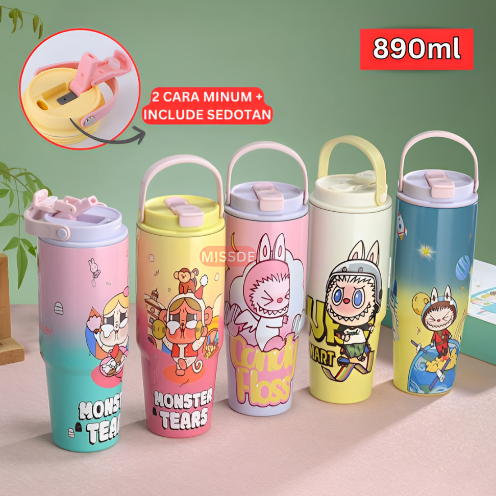 Labubu Character 2in1 แก้วน้ําสแตนเลส 890ml / แก้วน้ําจัมโบ้ พร้อมหลอด ...