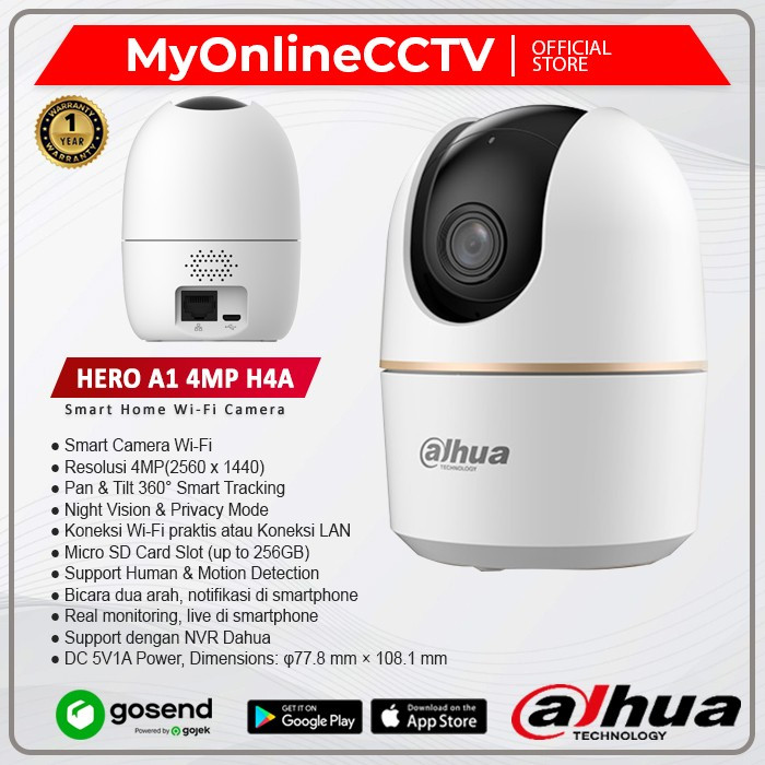 Dahua Hero A1 4MP H4A กล้อง IP ไร้สาย Pan & Tilt 360° กล้องวงจรปิด WiFi ...