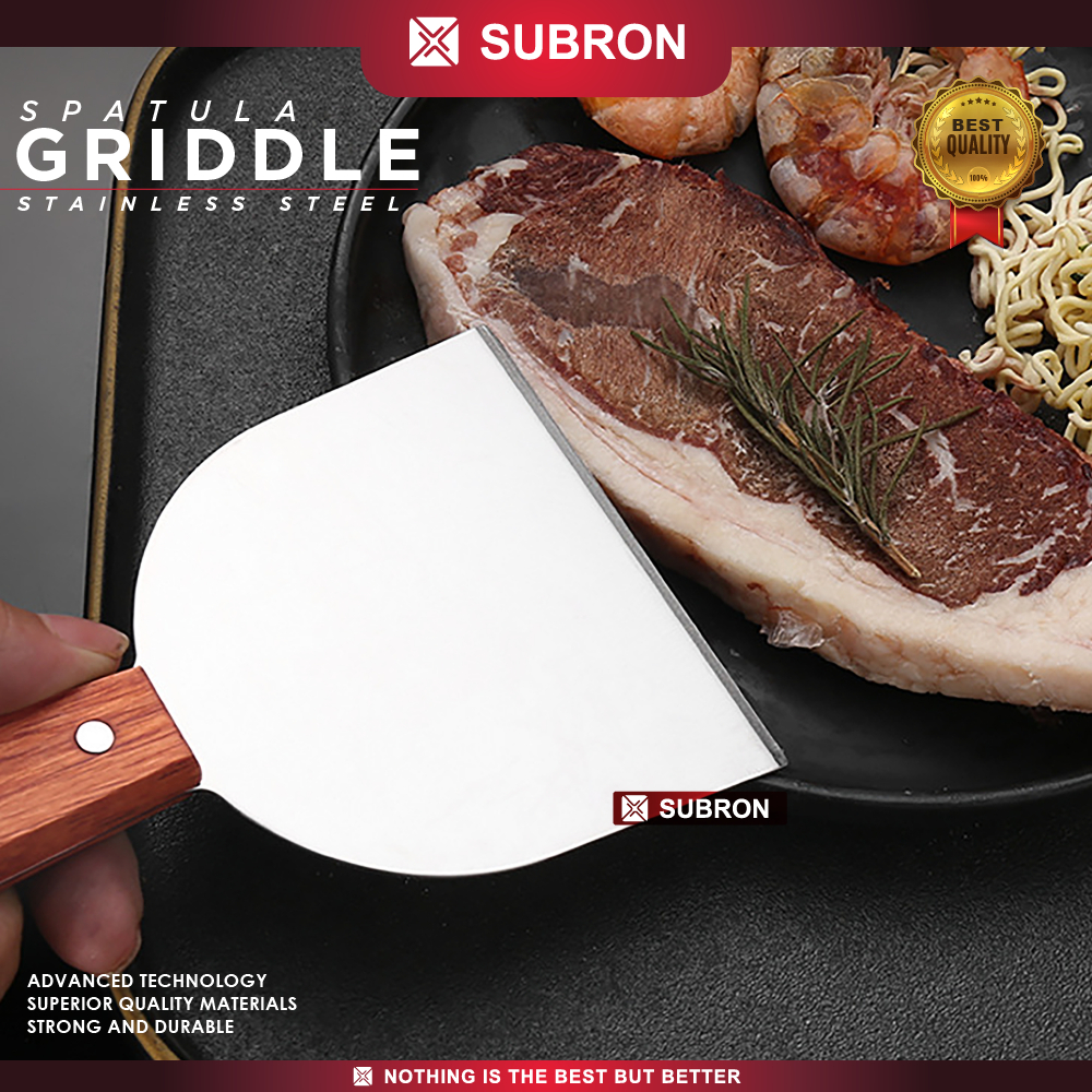 SUBRON ไม้พาย Griddle ตรงสแตนเลสด้ามไม้เทปันยากิพิซซ่า Martabak ขนมปัง ...