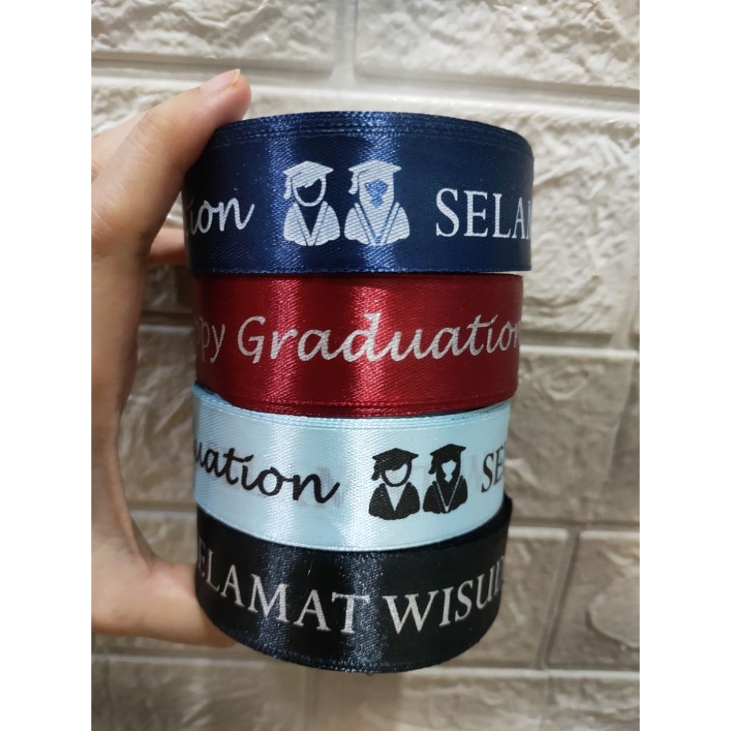 (1 ม้วน) SATIN RIBBON HAPPY GRADUATION RIBBON +/-18METERS | Shopee Thailand