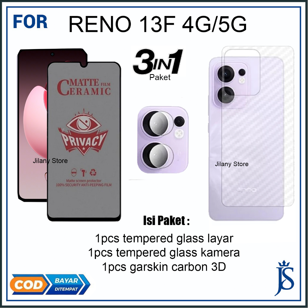Oppo Reno 13f 3IN1 แพ็คเกจกระจกนิรภัย ฟรีพร้อมกล้อง + Garskin Carbon ...