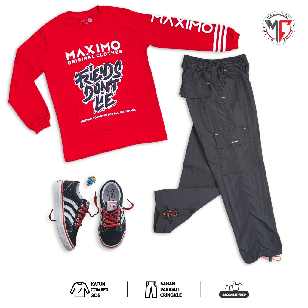 MAXIMO.CO Friends เสื้อผ้าเด็กสีแดงและCrinkle Long Parachute กางเกงคาร์ ...