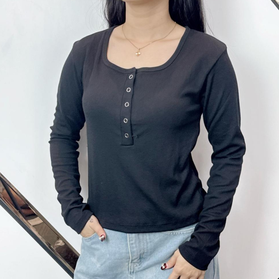 Allea Snap Button Knit Top แขนยาว / Womens Knit Top แขนยาว Buttons ...