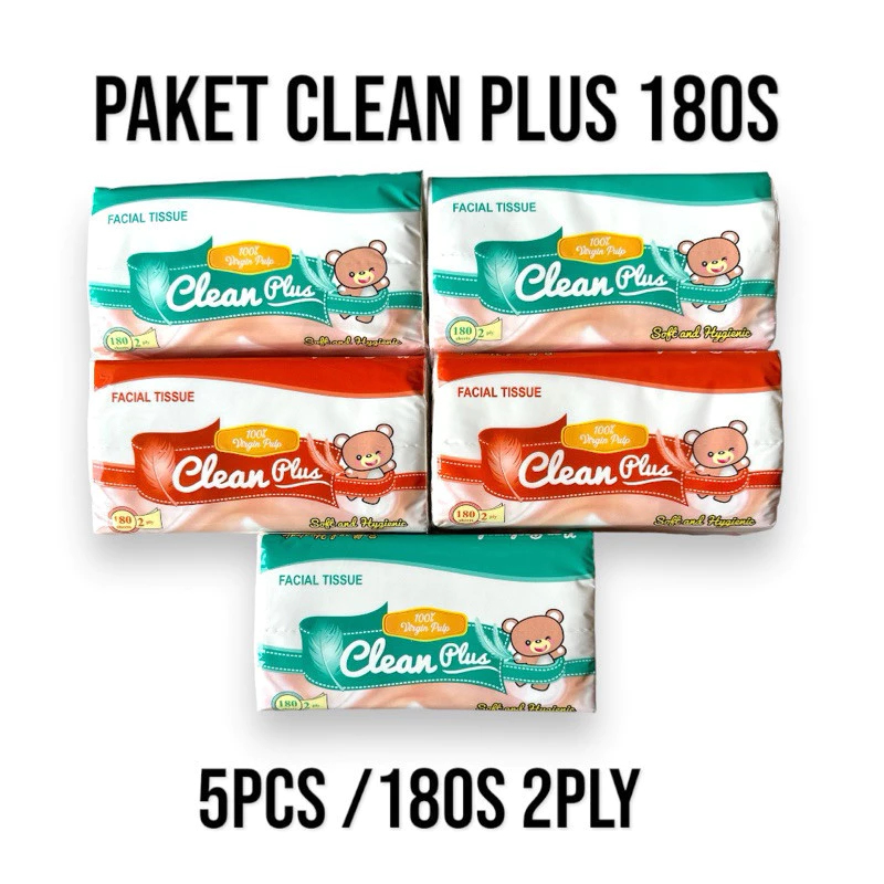 [ 5 ชิ้น ] กระดาษเช็ดหน้า Clean Plus 180 แผ่น 2 ชั้น กระดาษเช็ดหน้าหมี ...
