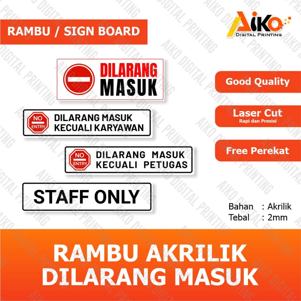RAMBU PROHIBITED ในอะคริลิก | บอร์ดป้าย ACRYLIC PROHIBITED | RAMBU STAF ...