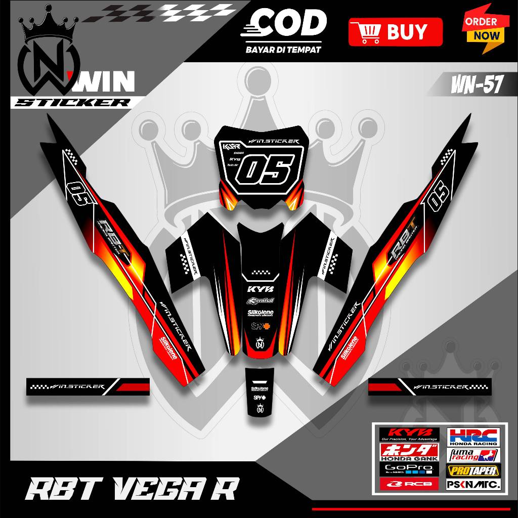 WNS สติกเกอร์ RBT/GTX VEGA R ใหม่ล่าสุดดัดแปลง RBT เป็ดรถจักรยานยนต์ ...