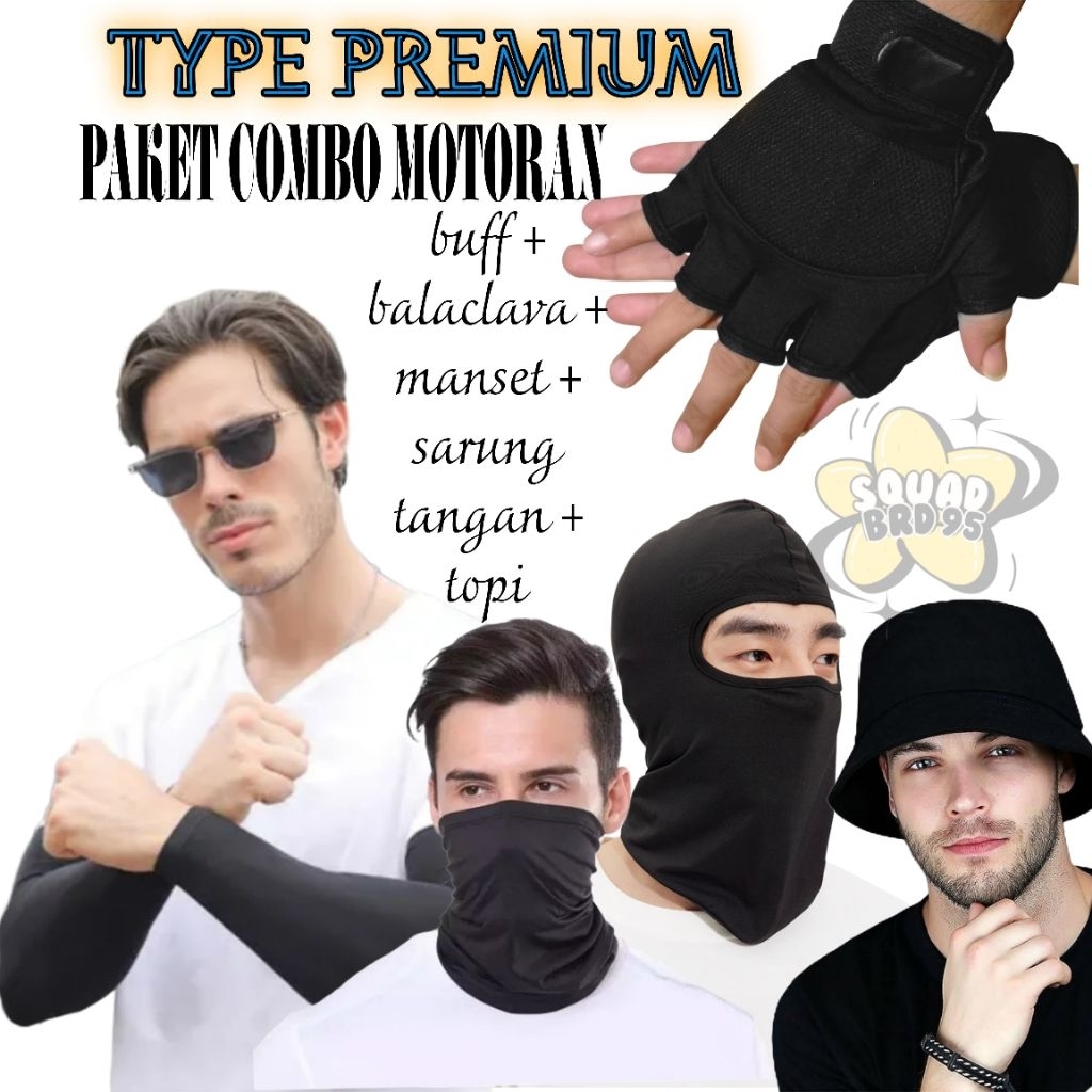 แพ็คเกจมอเตอร์ไซค์สีดําครบชุด | Balaclava Buff Package ถุงมือและหมวก ...