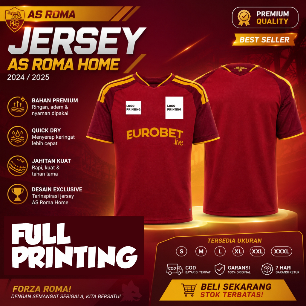 MERAH ใหม่ล่าสุด AS ROMA 2026/2027 JERSEY - AS ROMA HOME RED NEW 2027 ...