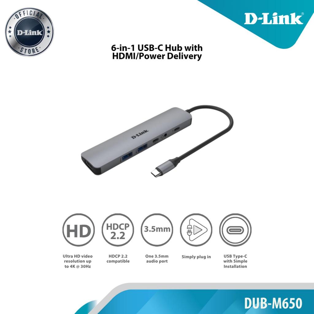 D-Link DUB-M650 6-in-1 USB-C Hub พร้อม HDMI/Power Delivery | Shopee ...