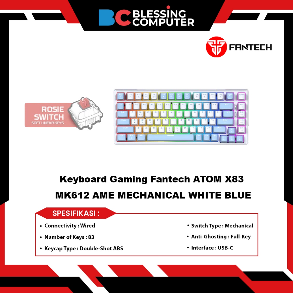 Fantech ATOM X83 MK612 AME MECHANICAL WHITE BLUE Switch ROSIE คีย์บอร์ด ...