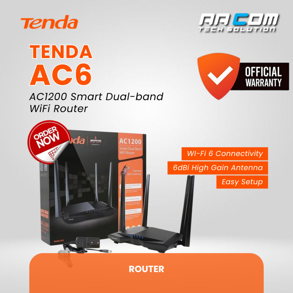 TENDA AC6 DUAL BAND AC1200 MU-MIMO WiFi เราเตอร์ไร้สาย AC 6 AC 1200 ...