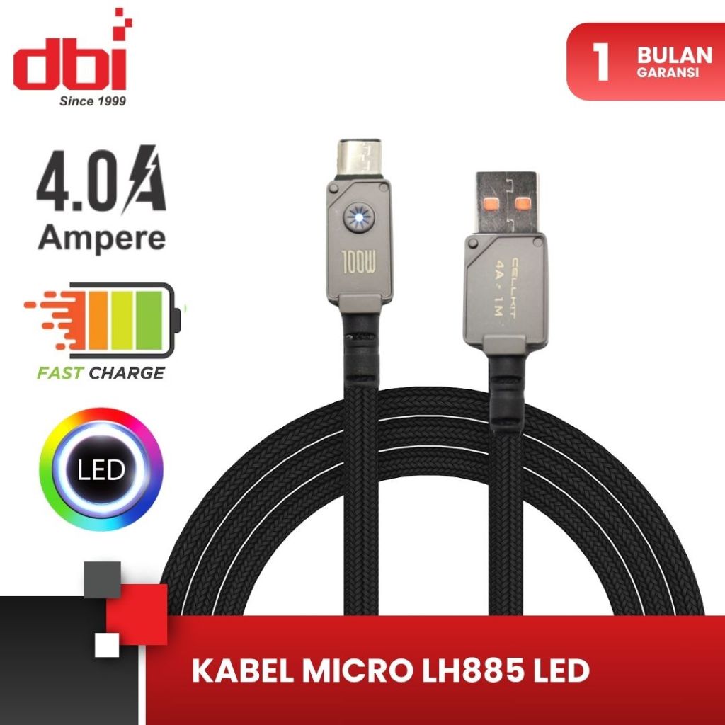 CELLKIT Type C Micro USB 4A Fast Charging LED Data Cable Android 1M ...