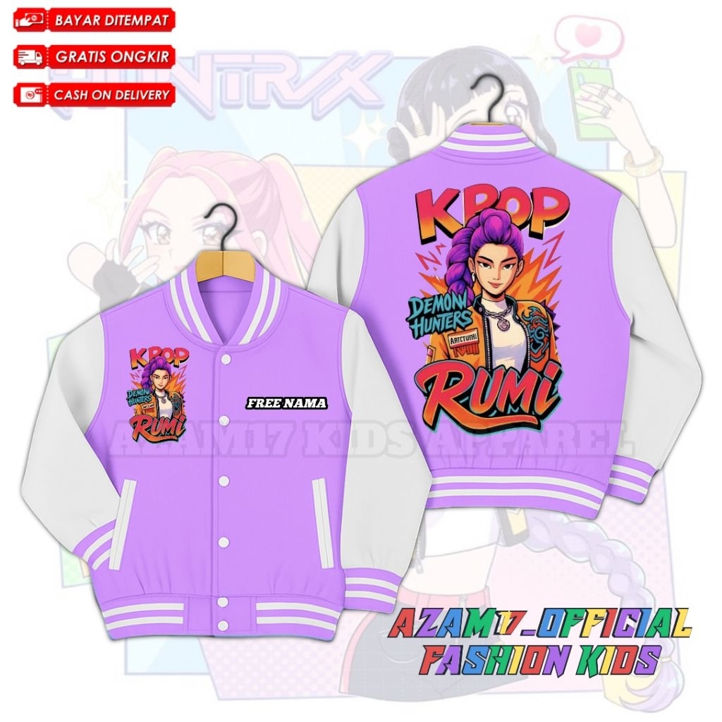 Rumi KPop Demon Hunters Huntrix Kids Varsity Baseball Jacket ชื่อฟรี ...