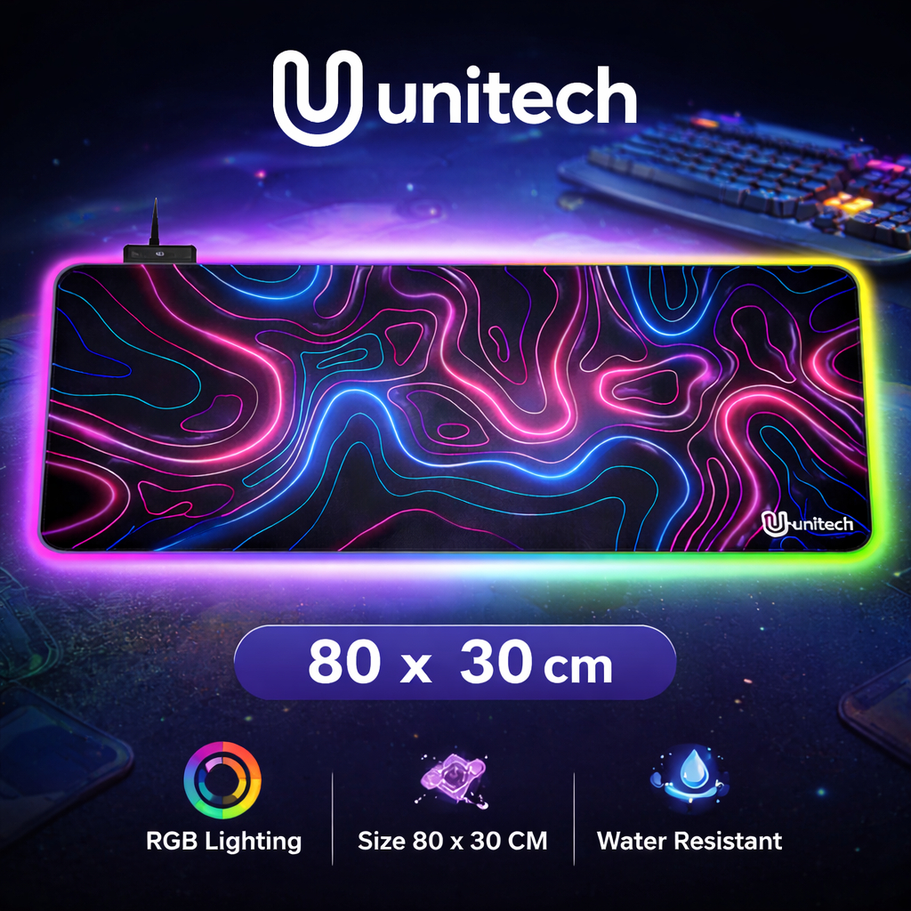 Unitech RGB Gaming Mousepad XL 80x30 ซม. – แผ่นรองโต๊ะควบคุมขอบ LED กัน ...