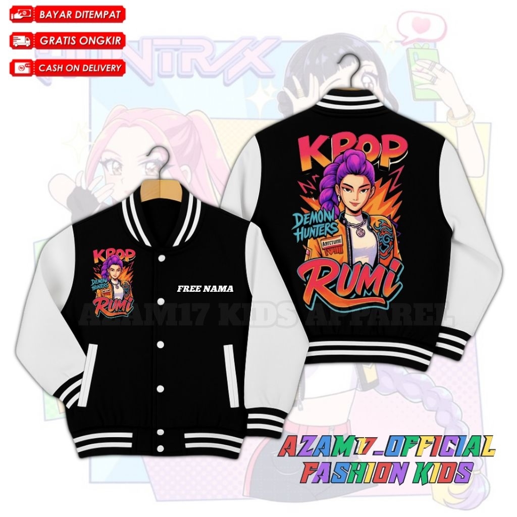 Rumi KPop Demon Hunters Huntrix Kids Varsity Baseball Jacket ชื่อฟรี ...
