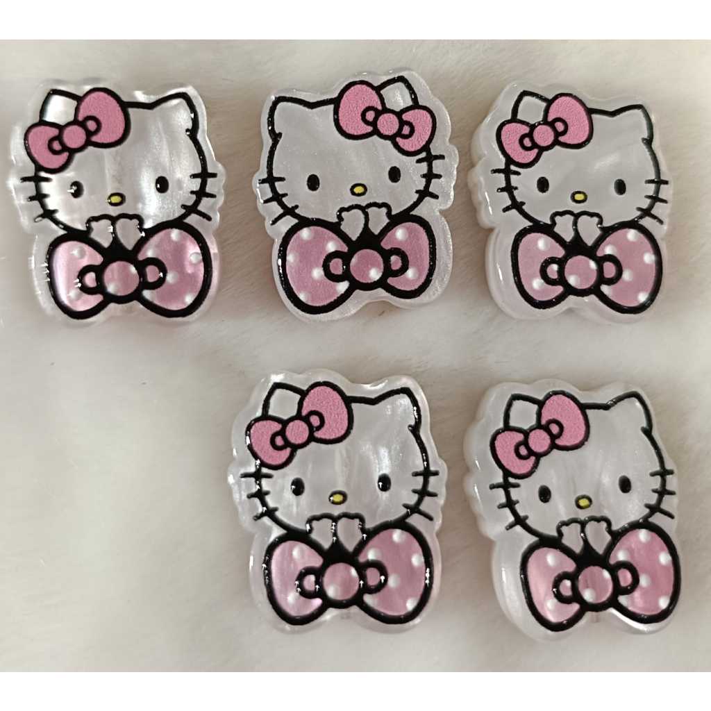 MERAH UNGU HELLO KITTY HEAD-HOLE อะคริลิคพร้อมริบบิ้นสีชมพู แดง ม่วง ...