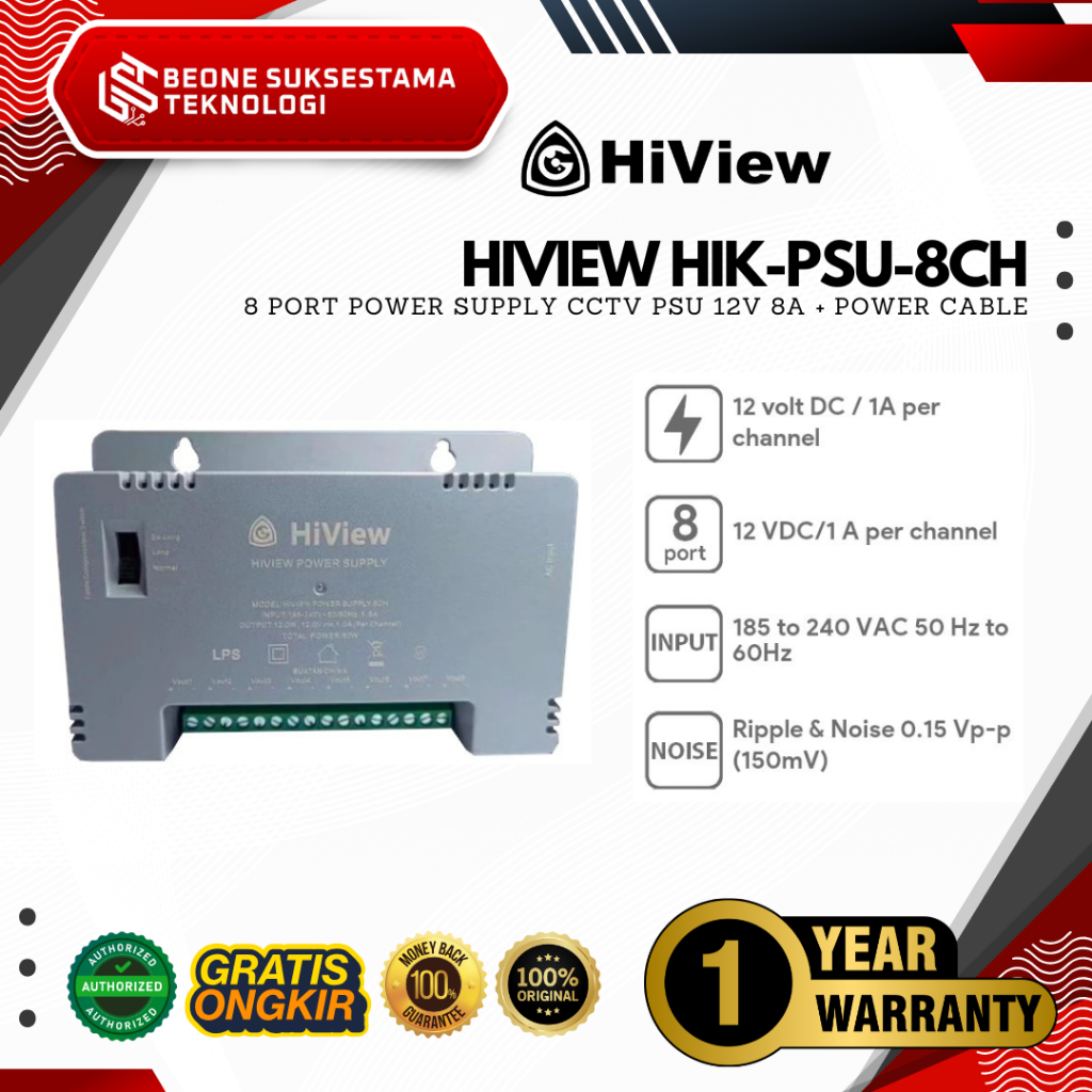 HIVIEW HIK-PSU-8CH 8 PORT POWER SUPPLY กล้องวงจรปิด PSU 12V 8A + สายไฟ