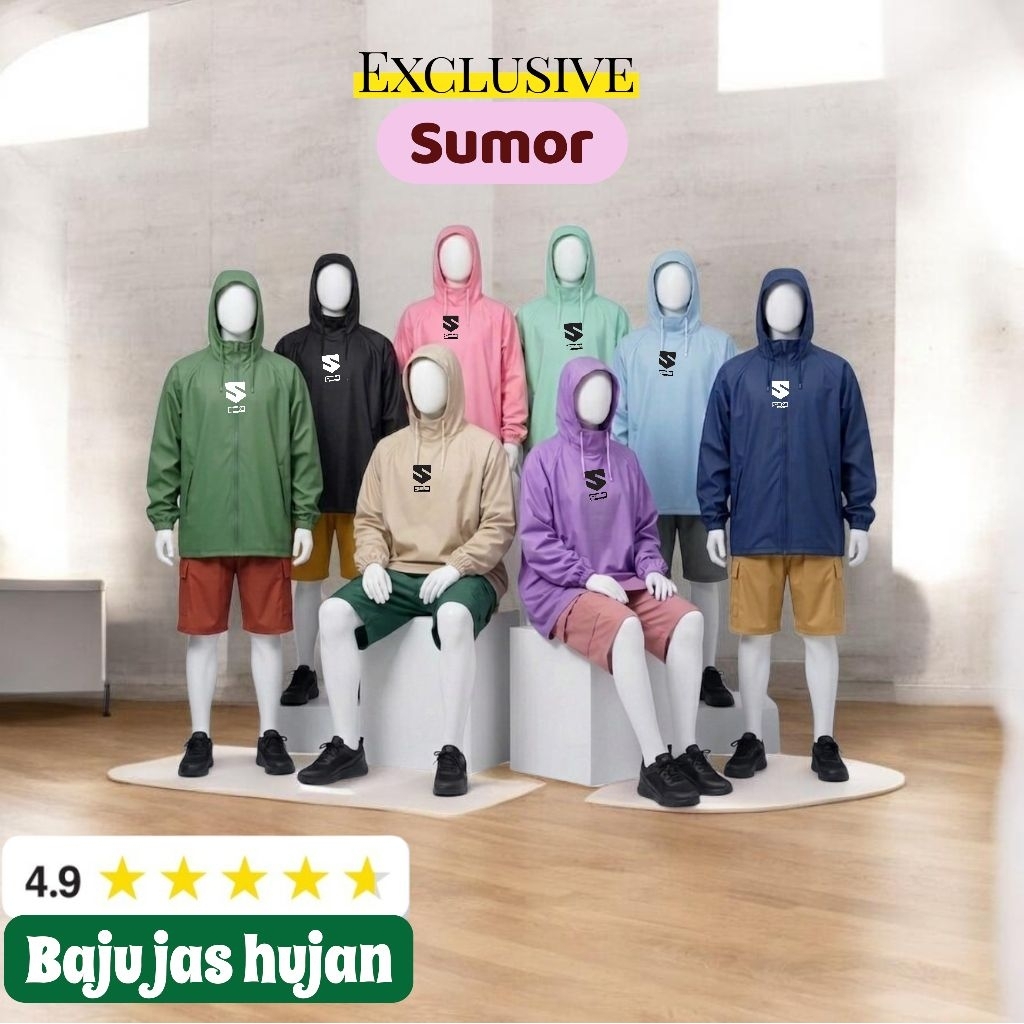 SUMOR RAINCOAT HOODIE TOP/ ผู้ชายผู้หญิงเสื้อกันฝนกลางแจ้ง UNISEX