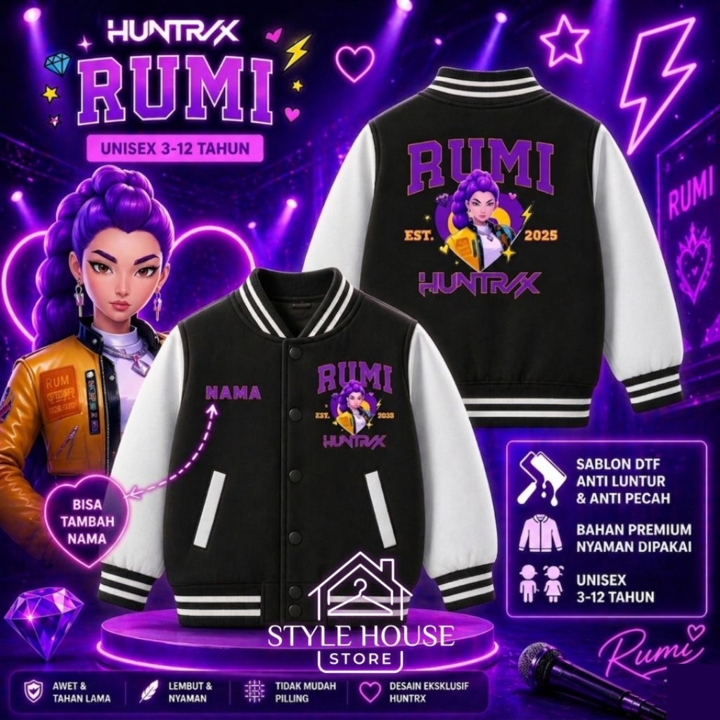 Huntrix Rumi เสื้อแจ็คเก็ตเด็ก Varsity, ตัวละคร Kpop Demon Hunters ...